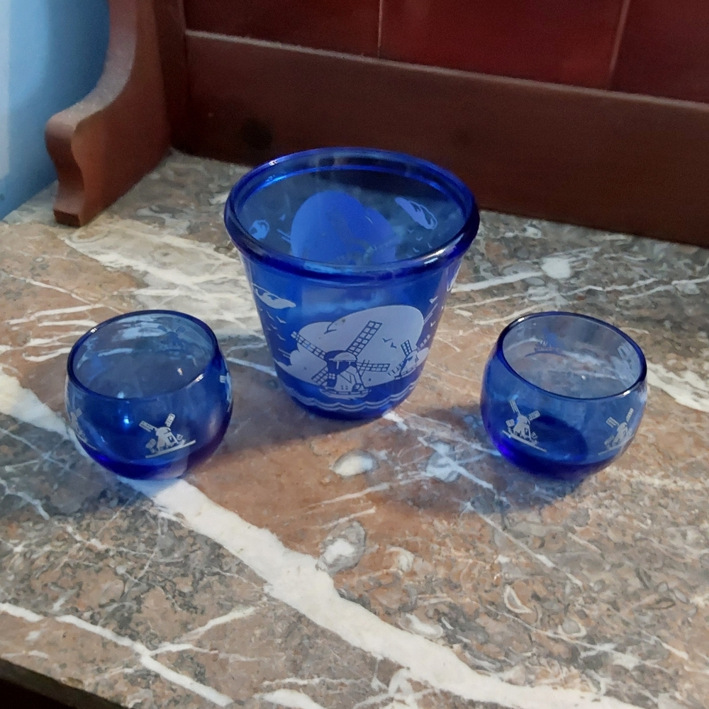 Two Rare Roly Polys And Ice Tub, Vintage Windmill By Hazel Atlas, MCM Barware